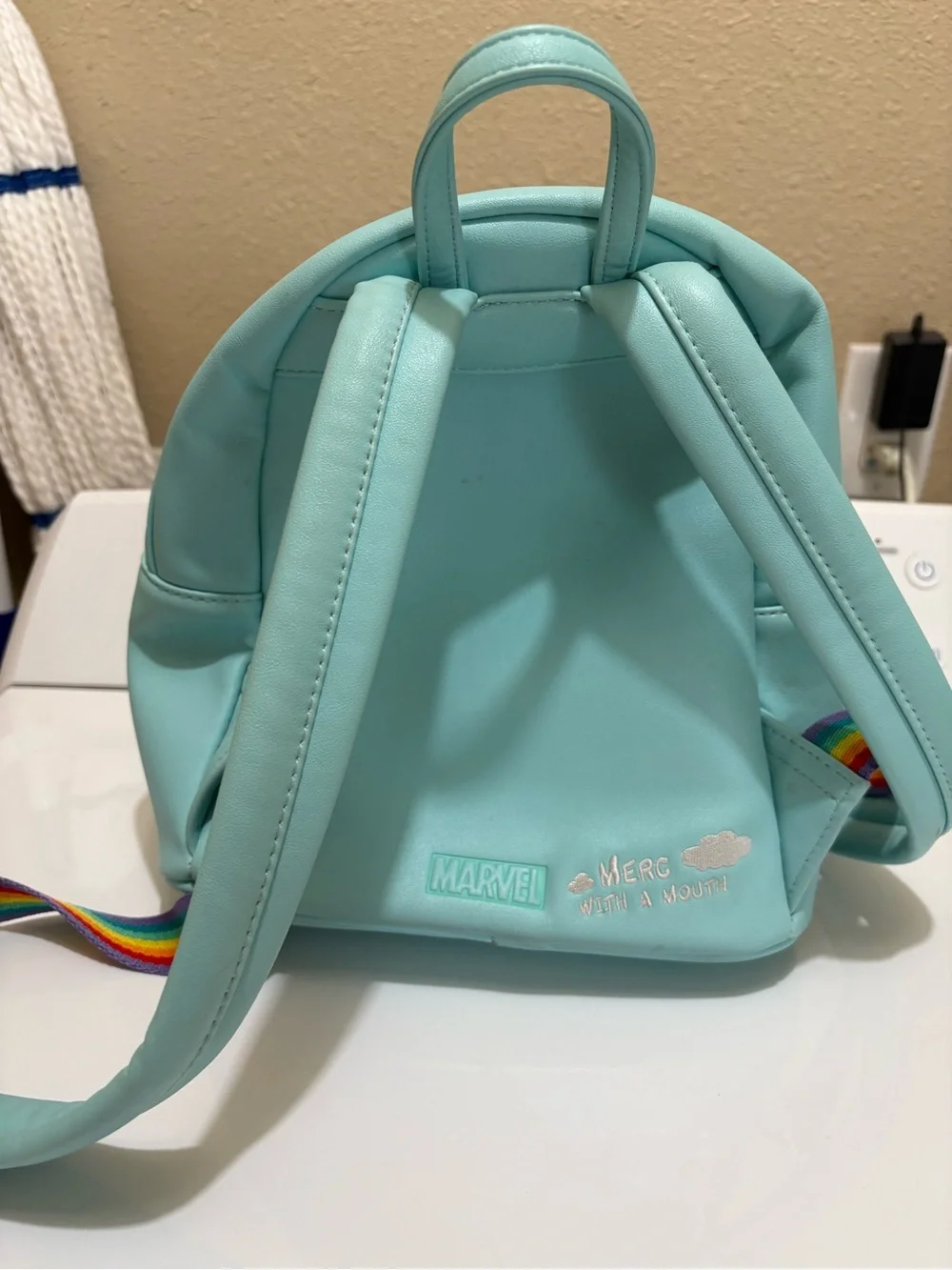 Rainbow Unicorn Backpack with Deadpool Patch